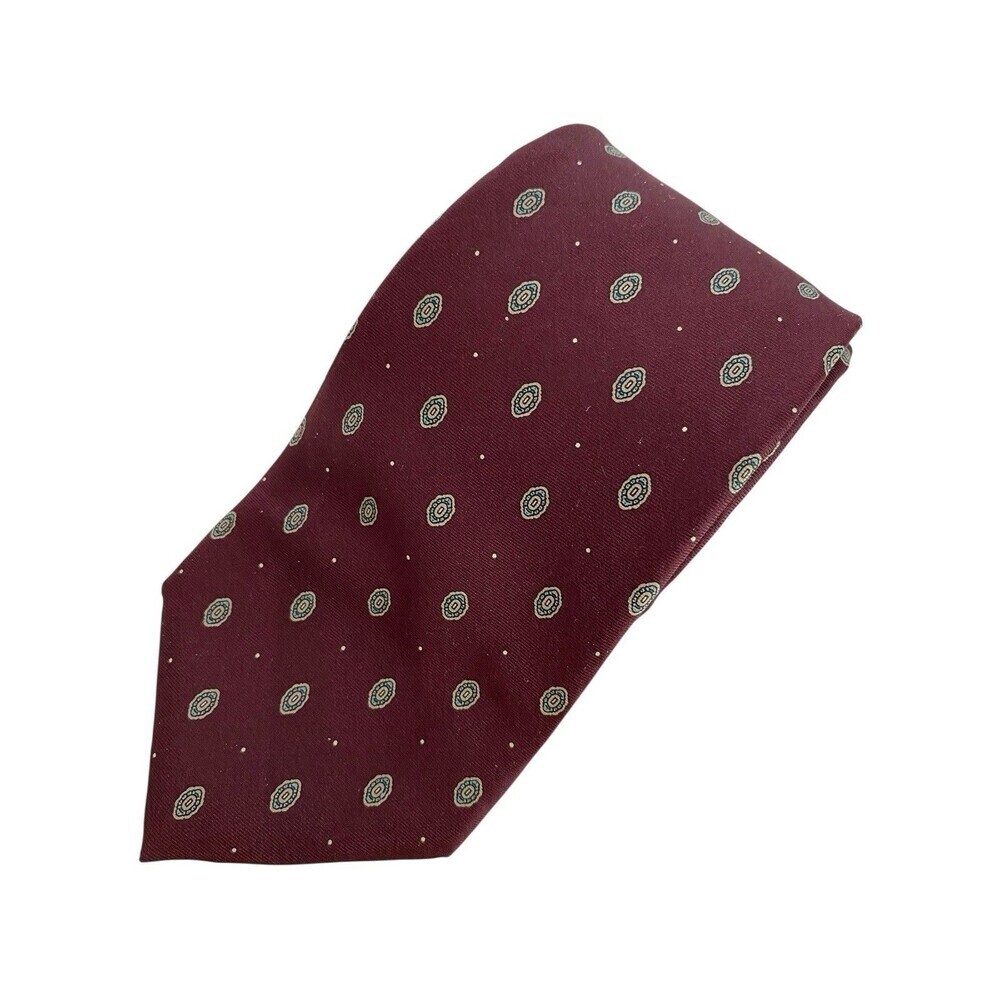 Vtg Christian Dior Tie Men's Necktie Silk Medallions Maroon 57.5 x 3.5 USA